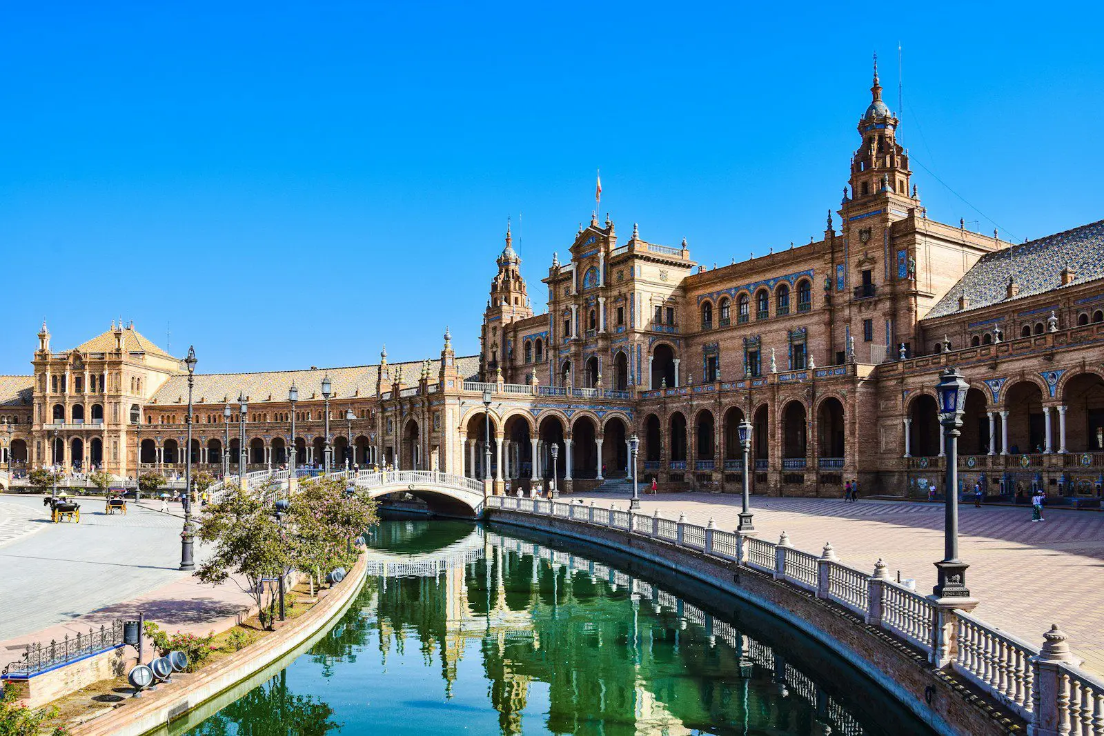 Plaza de España in Seville, Spain featuring historic architecture and scenic views popular among expats and travelers.