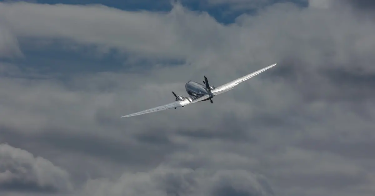 Commercial airplane flying among clouds representing air travel routes to the United States for expatriates.